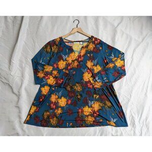 Susan Graver Top turquoise Blue Liquid Knit Tunic 3/4 Sleeve Womens Size 3X